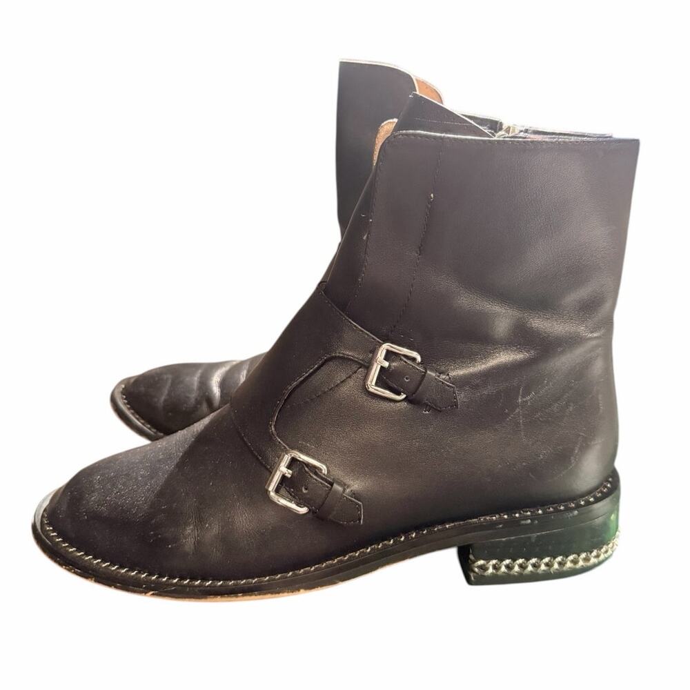 Givenchy Leather Monk Strap Ankle Boots Chain Size 38 Black Silver Minimal City - Picture 5 of 16